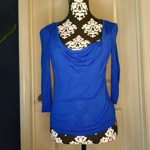 XS MICHAEL Michael Kors Blue Cowl Neck Blouse 3/4 Sleeve